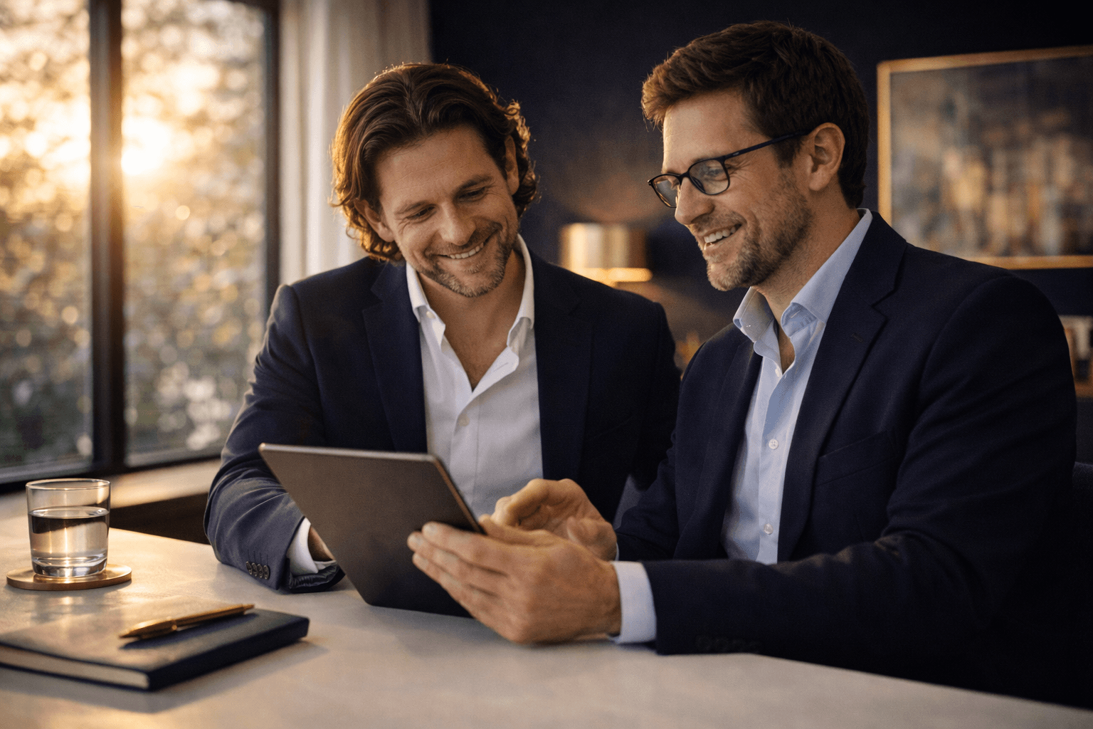 Financial professionals collaborating in a modern office